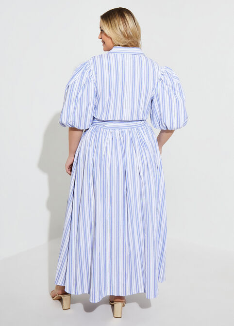 Striped Cotton Blend Maxi Dress, Blue image number 1