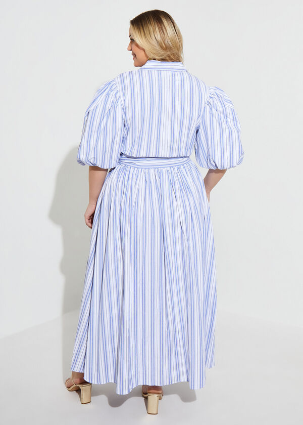 Striped Cotton Blend Maxi Dress, Blue image number 1