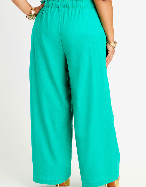 High Waist Linen Pants, Green image number 1