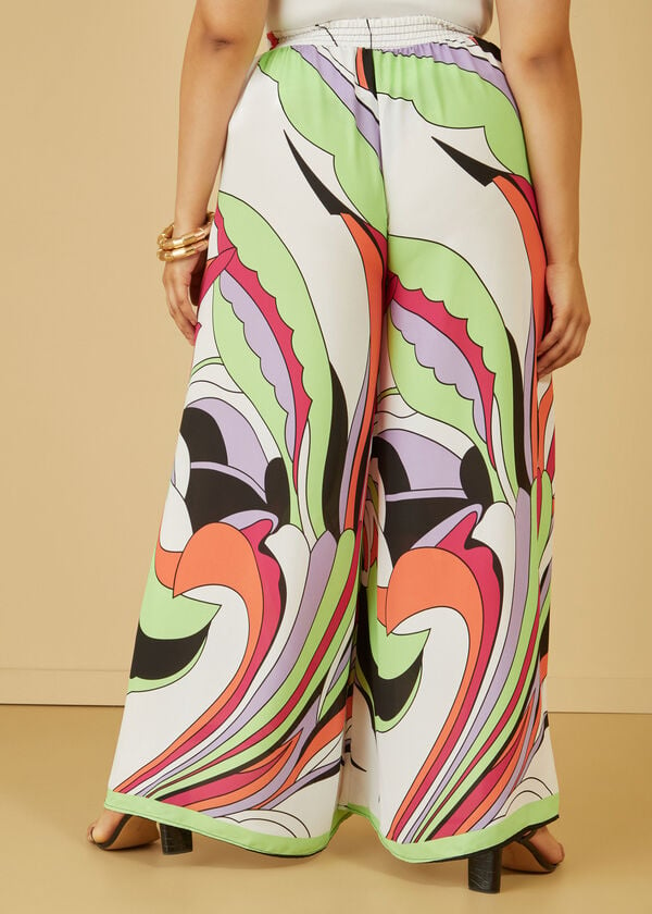 Mid Rise Abstract Wide Leg Pants, White Black image number 1