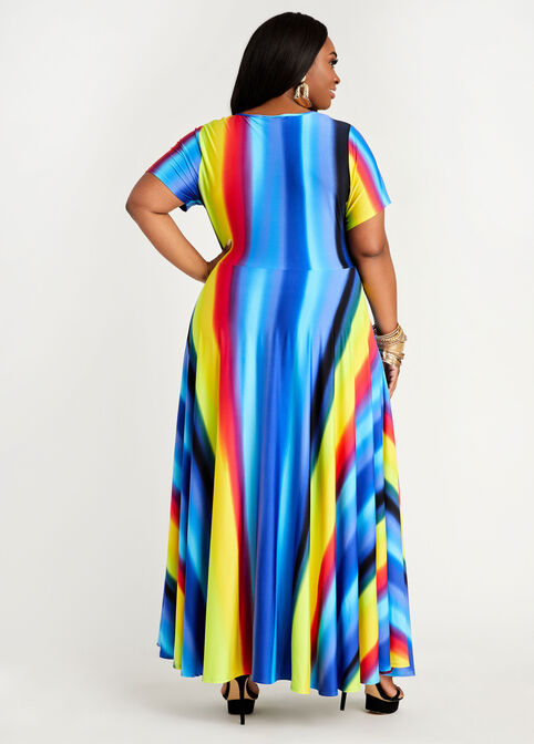 Ombre Stripe Flare Knit Maxi Dress, Multi image number 1
