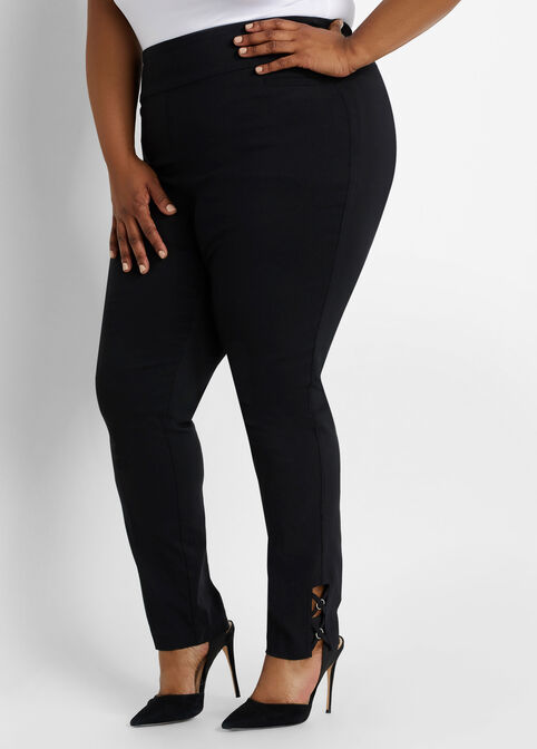 Plus Size Ankle Cutout Pull On Stretch High Rise Crop Dress Pants image number 0