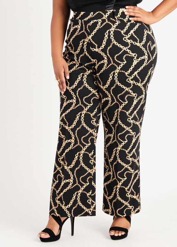 Chain Print Ponte Trousers, Black image number 0
