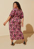 Palm Print Layered Faux Wrap Dress, Black Combo image number 1