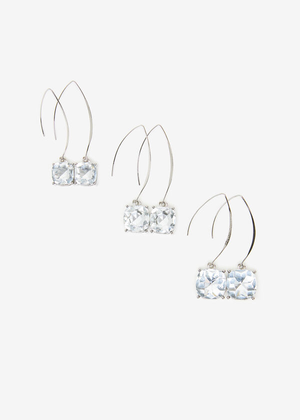 Crystal Hook Earrings Set, Silver image number 0