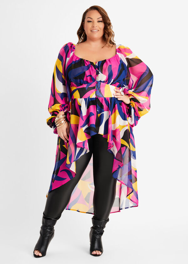 Printed Hi Low Duster, Fuchsia Red image number 0