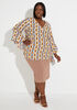 Geo Print Ruffled Crepe Blouse, Nugget Gold image number 1