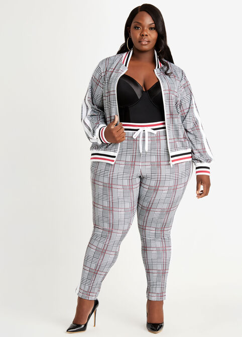 Plaid Zip Front Athleisure Jacket, Rhododendron image number 2