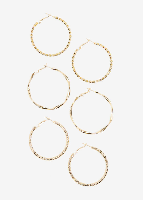 Gold Tone Hoop Earrings Set, Gold image number 0