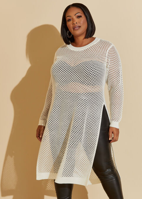 Open Knit Duster, White image number 2
