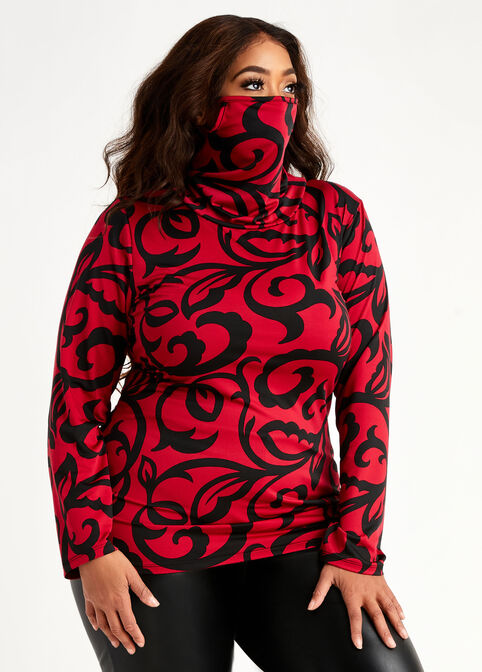 Scroll Long Sleeve Knit Top, Red image number 0