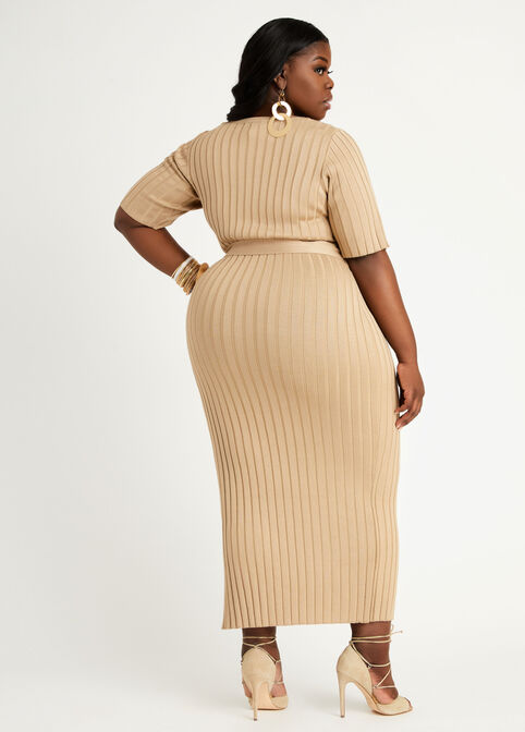 Belted Ribbed Bodycon Maxi Dress, CORNSTALK image number 1