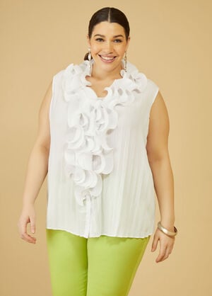 Ruffle Trimmed Pleated Shirt, White image number 0
