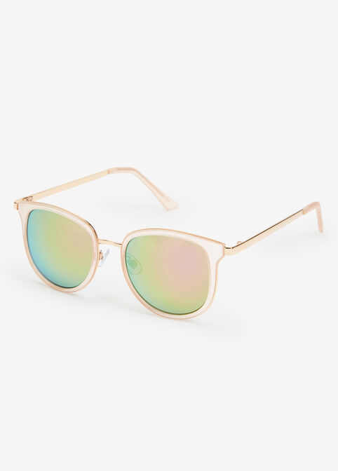 Rose Gold Pink Round Sunglasses, Pink image number 1
