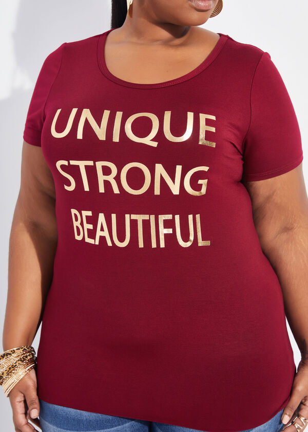 Unique Strong Graphic Tee, Burgundy image number 2