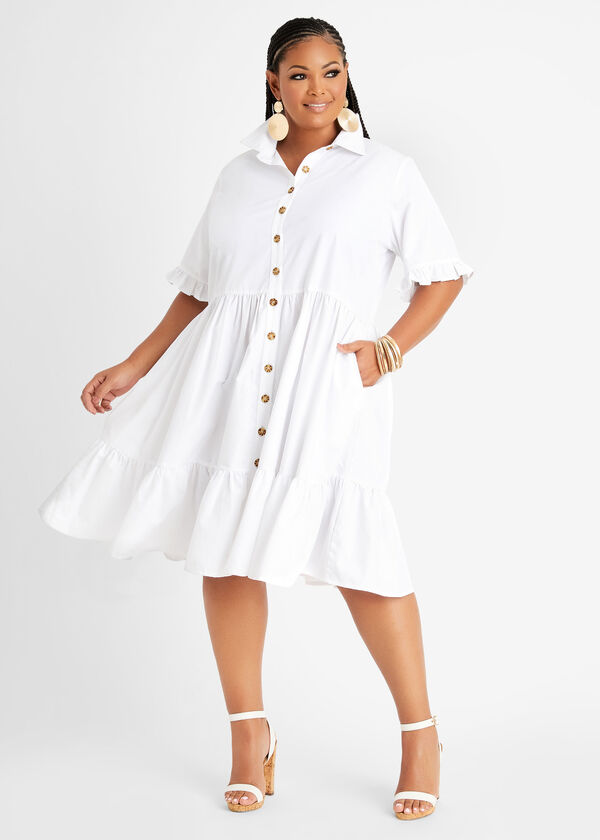 Babydoll Poplin Shirt Dress, White image number 0