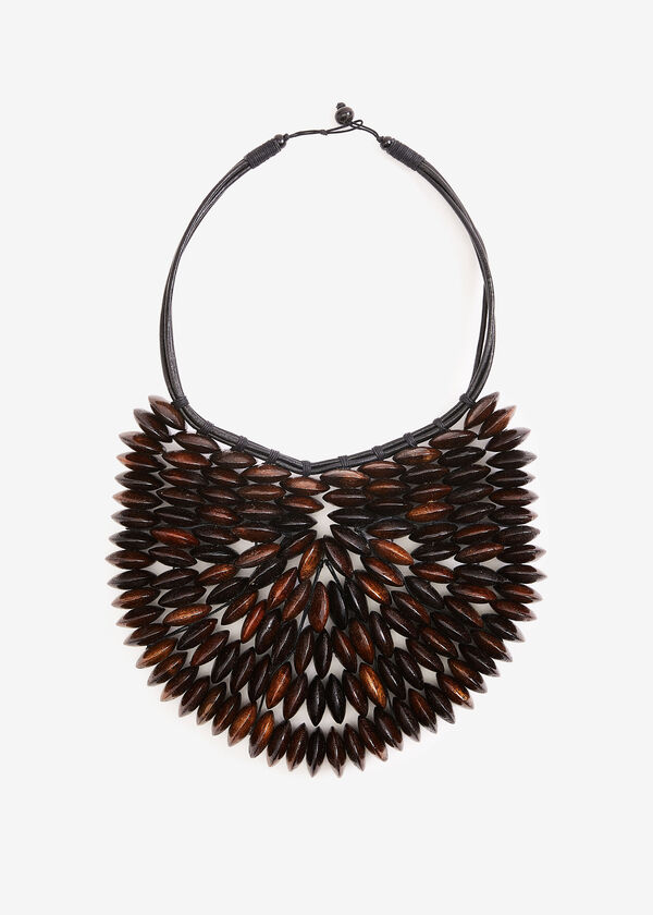 Oversized Wood Bead Necklace, Brown Combo image number 0