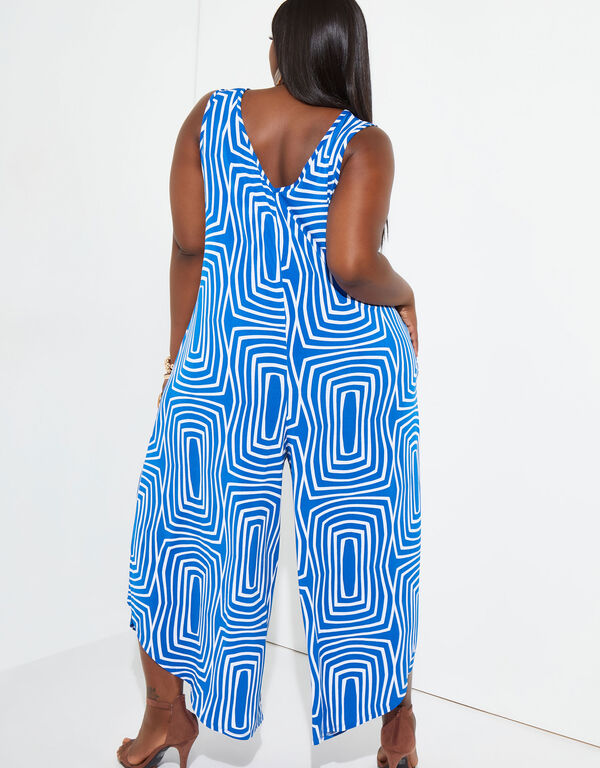 Printed Bead Embellished Jumpsuit, Lapis Blue image number 1