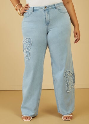 Butterfly Wide Leg Jeans, Medium Blue image number 0