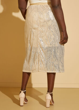 Sequined Stretch Mesh Skirt, Silver image number 1
