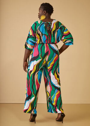 Belted Watercolor Print Jumpsuit, Multi image number 1