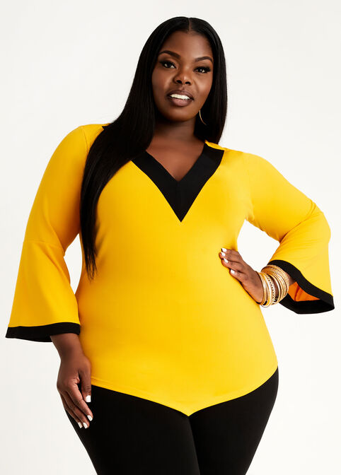 Signature Colorblock Knit Top, Nugget Gold image number 0