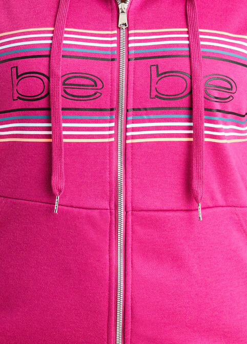 Bebe Sport Stripe Logo Zip Hoodie, Fuchsia image number 1