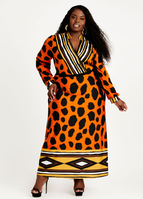 Belted Abstract Wrap Maxi Dress, Marmalade image number 0