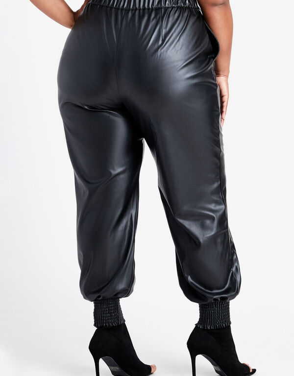 High Rise Faux Leather Joggers, Black image number 1