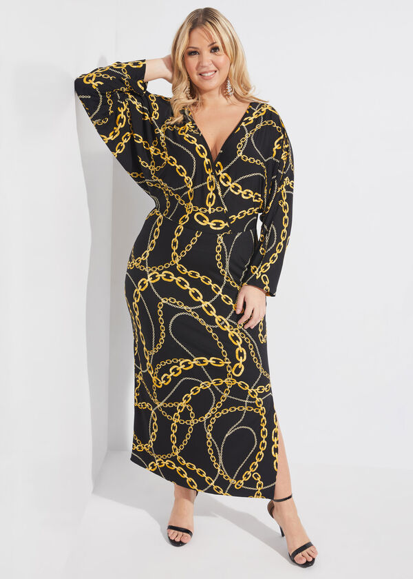 Chain Link Print Maxi Dress, Black Combo image number 0