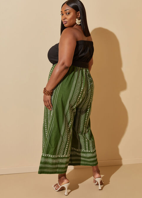 Embroidered Strapless Jumpsuit, Green image number 1
