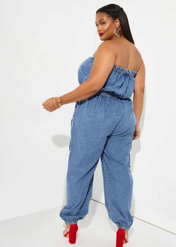 Strapless Chambray Jumpsuit, Denim image number 1