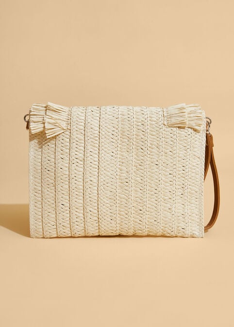 Tiered Fringe Straw Clutch, Natural image number 2
