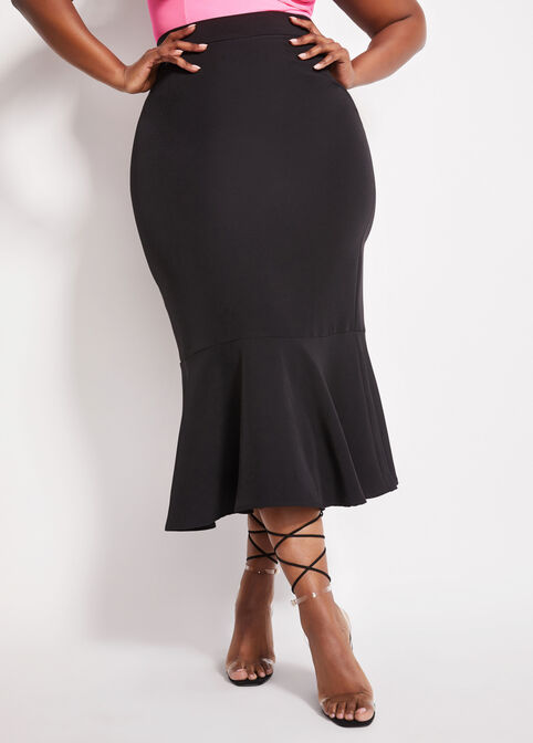 Plus Size Chic Crepe High Waist Mermaid Sleek Midi Zip Back Skirts image number 0