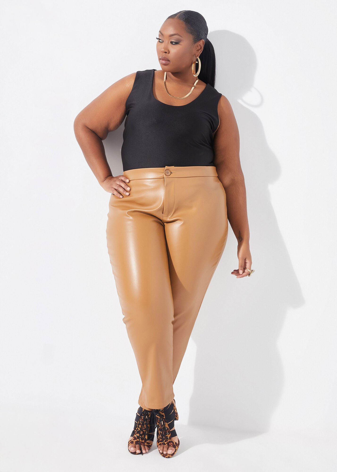 Thicken fredelig grinende Plus Size Skinny Jeans Plus Size Stylish Faux Leather Leggings