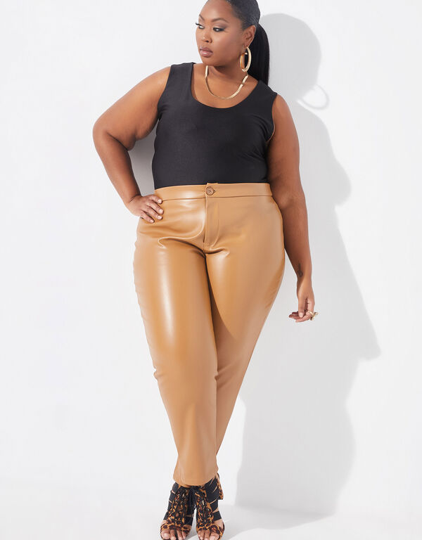 Faux Leather Skinny Pants, Brown image number 0