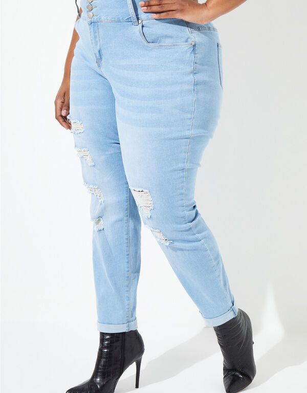 Cuffed Distressed High Rise Jeans, Lt Sky Blue image number 0