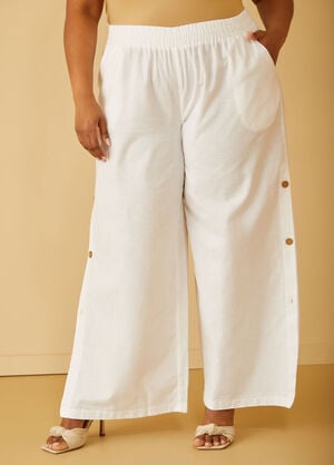 Button Detailed Linen Blend Pants, White image number 0
