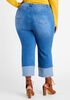 Button Detailed Cuffed Jeans, Lt Sky Blue image number 1