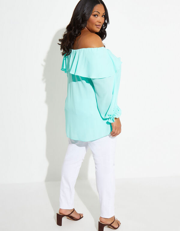 Off The Shoulder Flounce Blouse, Ice Green image number 1