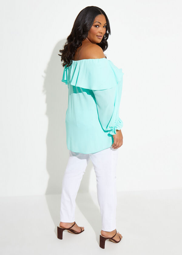 Off The Shoulder Flounce Blouse, Ice Green image number 1
