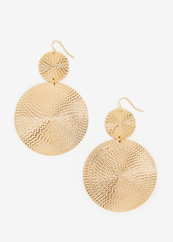 Gold Double Disc Drop Earrings, Gold image number 0