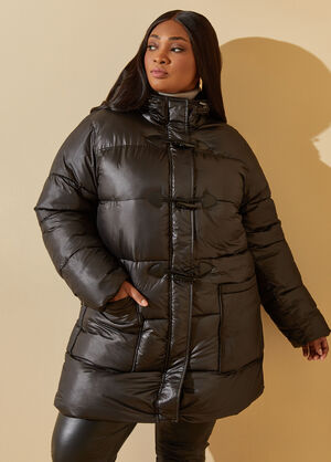 Toggle Hooded Puffer Coat, Black image number 0