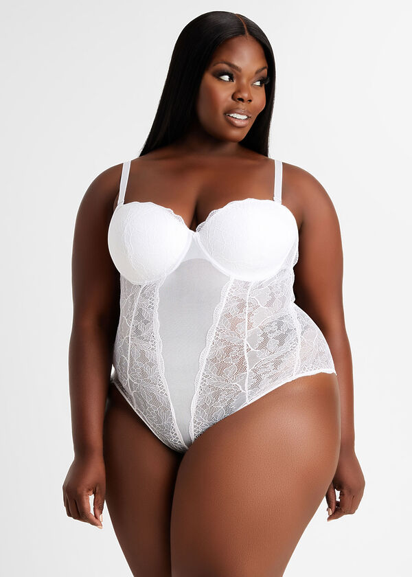 Mesh And Lace Convertible Bodysuit, White image number 2