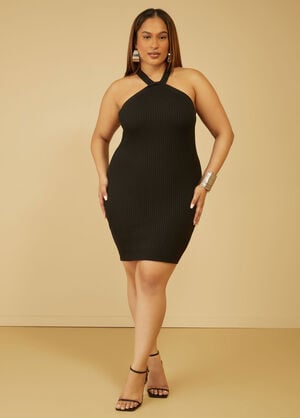 Twisted Ribbed Bodycon Dress, Black image number 0