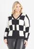 Cropped Checked Knit Cardigan, Black White image number 0