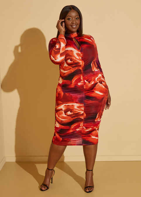 Ruched Printed Bodycon Dress, Multi image number 2