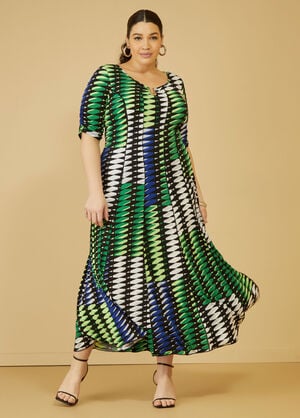 Geo Print U Ring Maxi Dress, Jade Lime image number 0