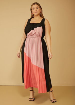 Colorblock Pleated Maxi Dress, Black Combo image number 0
