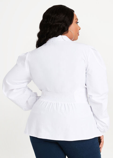 Corset Waist Button Up Top, White image number 1